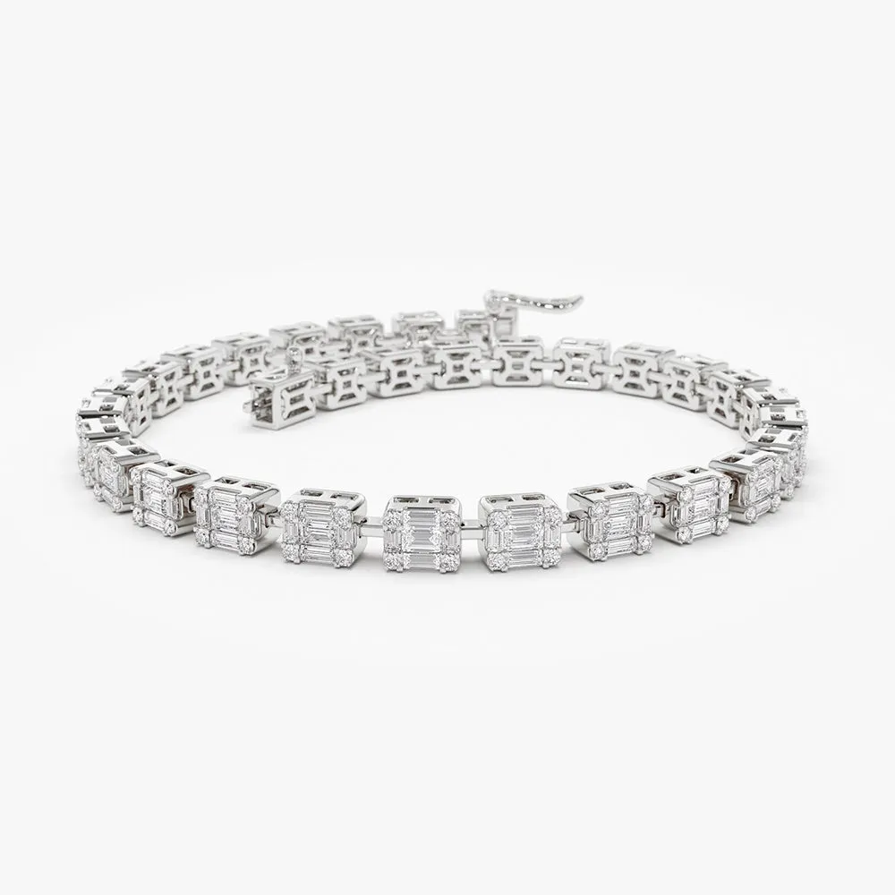 14K Baguette and Round Diamond Illusion Setting Tennis Bracelet