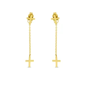 14K CROSS POST EARRING WITH DANGLING BACK -ERTG96-14K