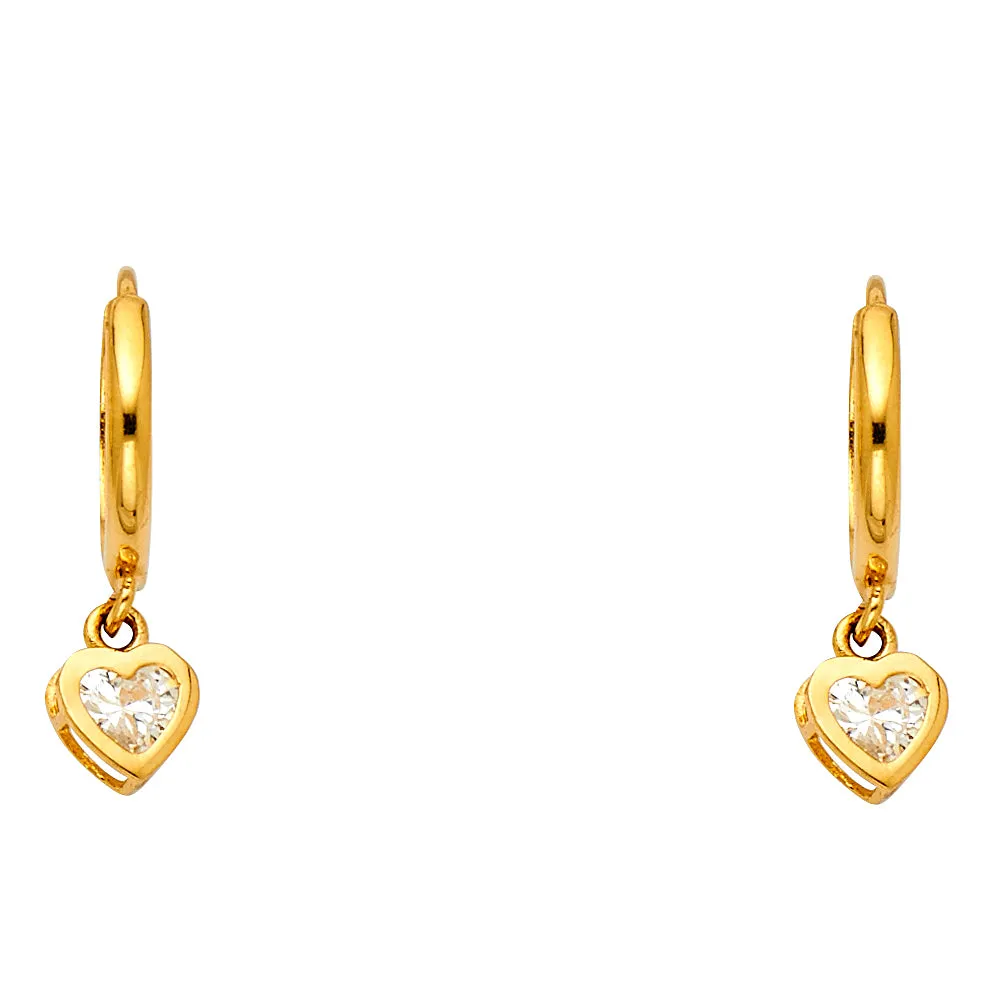 14K Heart CZ Hanging Earrings