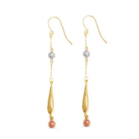 14K TRICOLOR DAIMOND CUT LONG DANGLING EARRINGS (ERTG107-14K)