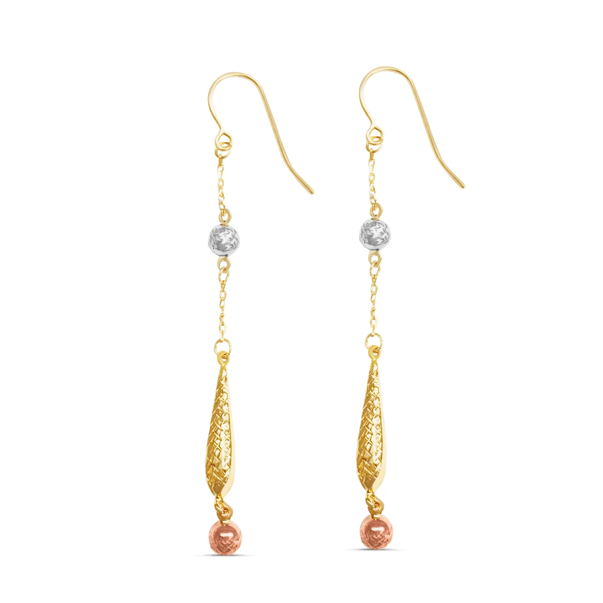 14K TRICOLOR DAIMOND CUT LONG DANGLING EARRINGS (ERTG107-14K)