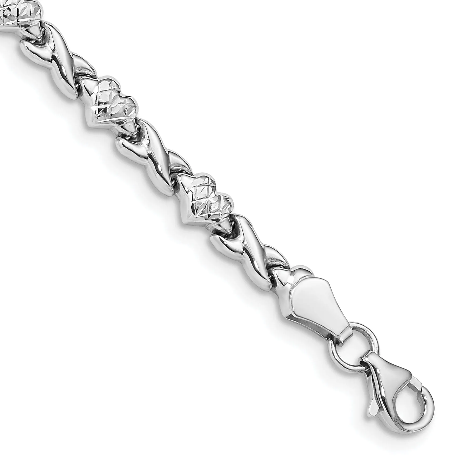 14k white gold Heart and X bracelet fancy 7-inch