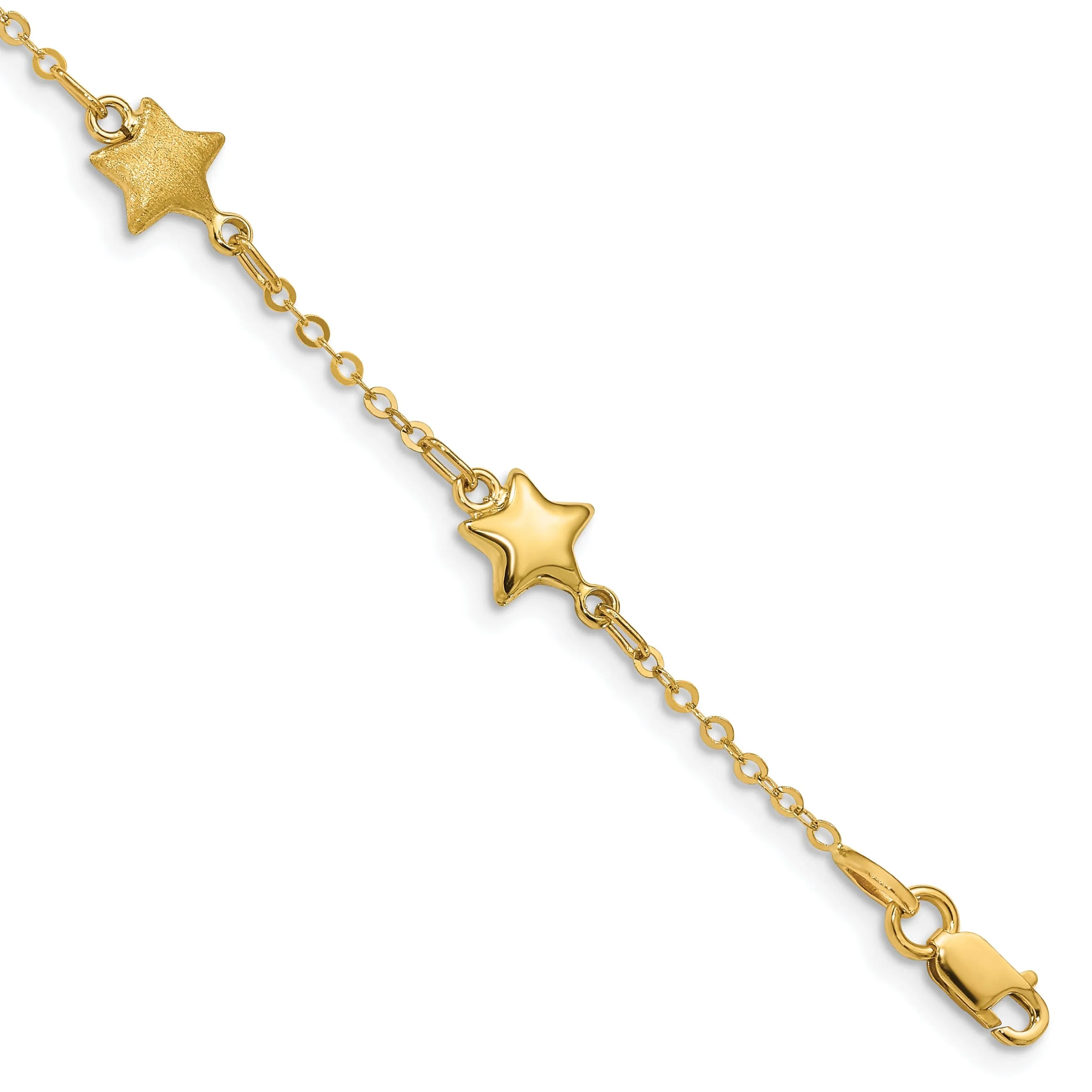 14k yellow gold semi-solid star bracelet. 7-inch, 7-mm wide