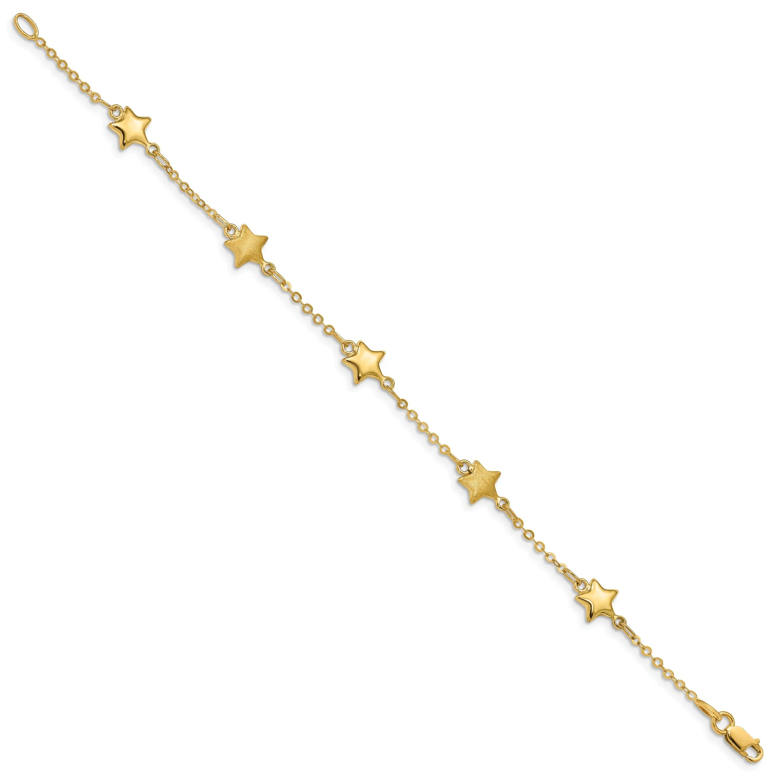 14k yellow gold semi-solid star bracelet. 7-inch, 7-mm wide