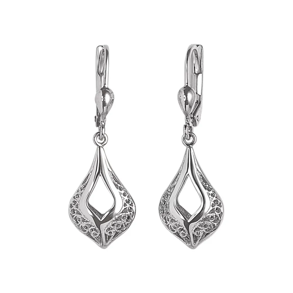 14KW FILIGREE OPEN TEARDROP  DANGLING EARRINGS (ERTG148W-14K)