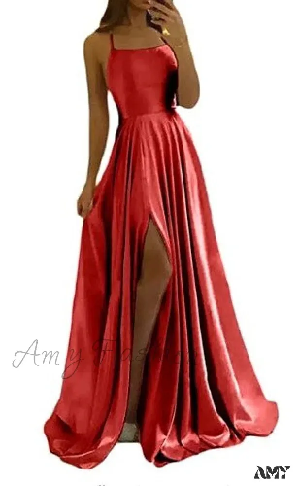 Amy Fashion - Satin Party Robe Simple Spaghetti Dress