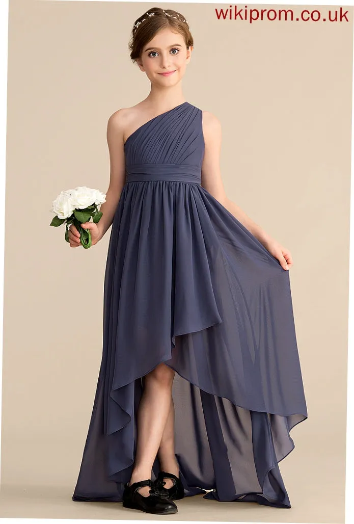 Asymmetrical Ruffle A-Line One-Shoulder Chiffon Jessica Junior Bridesmaid Dresses With