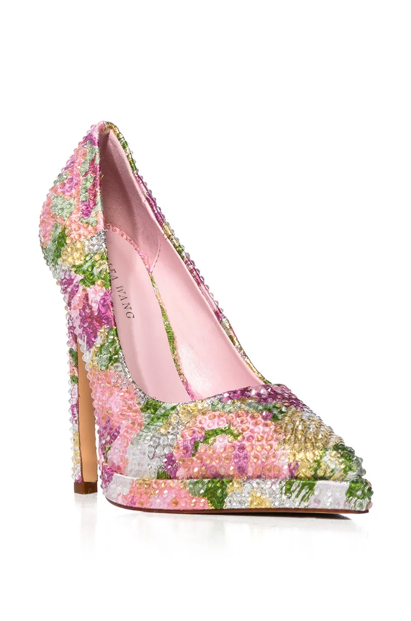 AZALEA WANG MILLICENT MULTI FLOWER PATTERN RHINESTONE PUMP