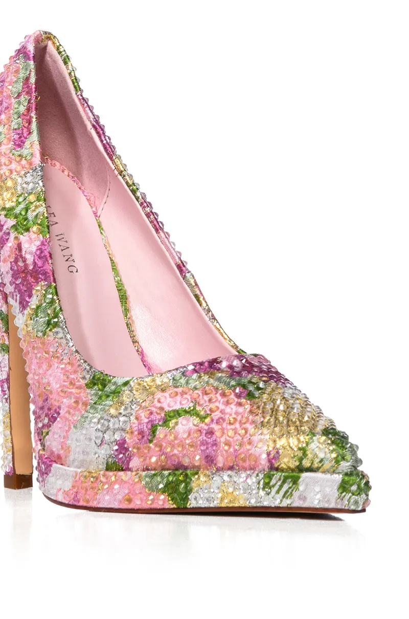 AZALEA WANG MILLICENT MULTI FLOWER PATTERN RHINESTONE PUMP