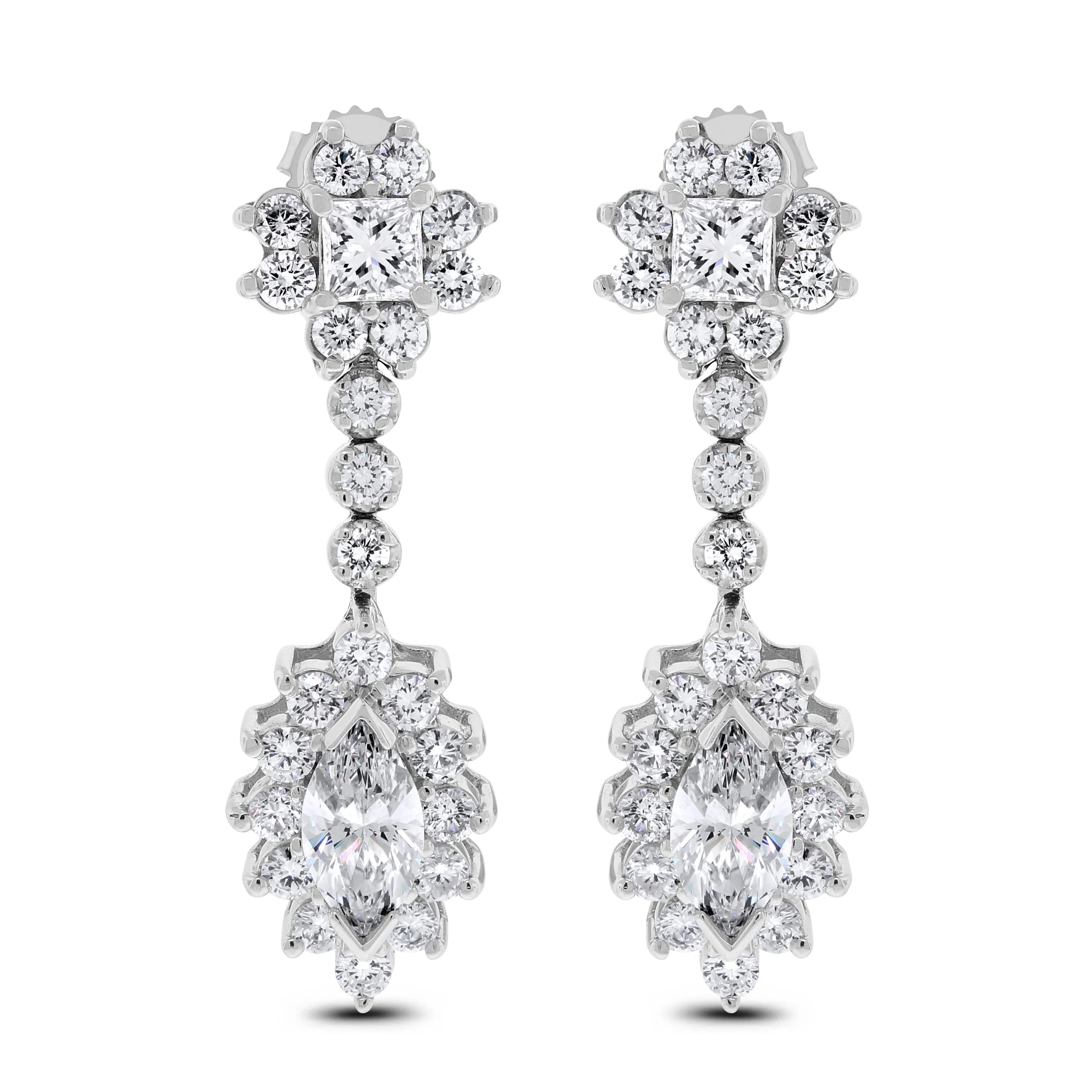 Beauvince Princess Diamond Earrings (5.98 ct Diamonds) in White Gold