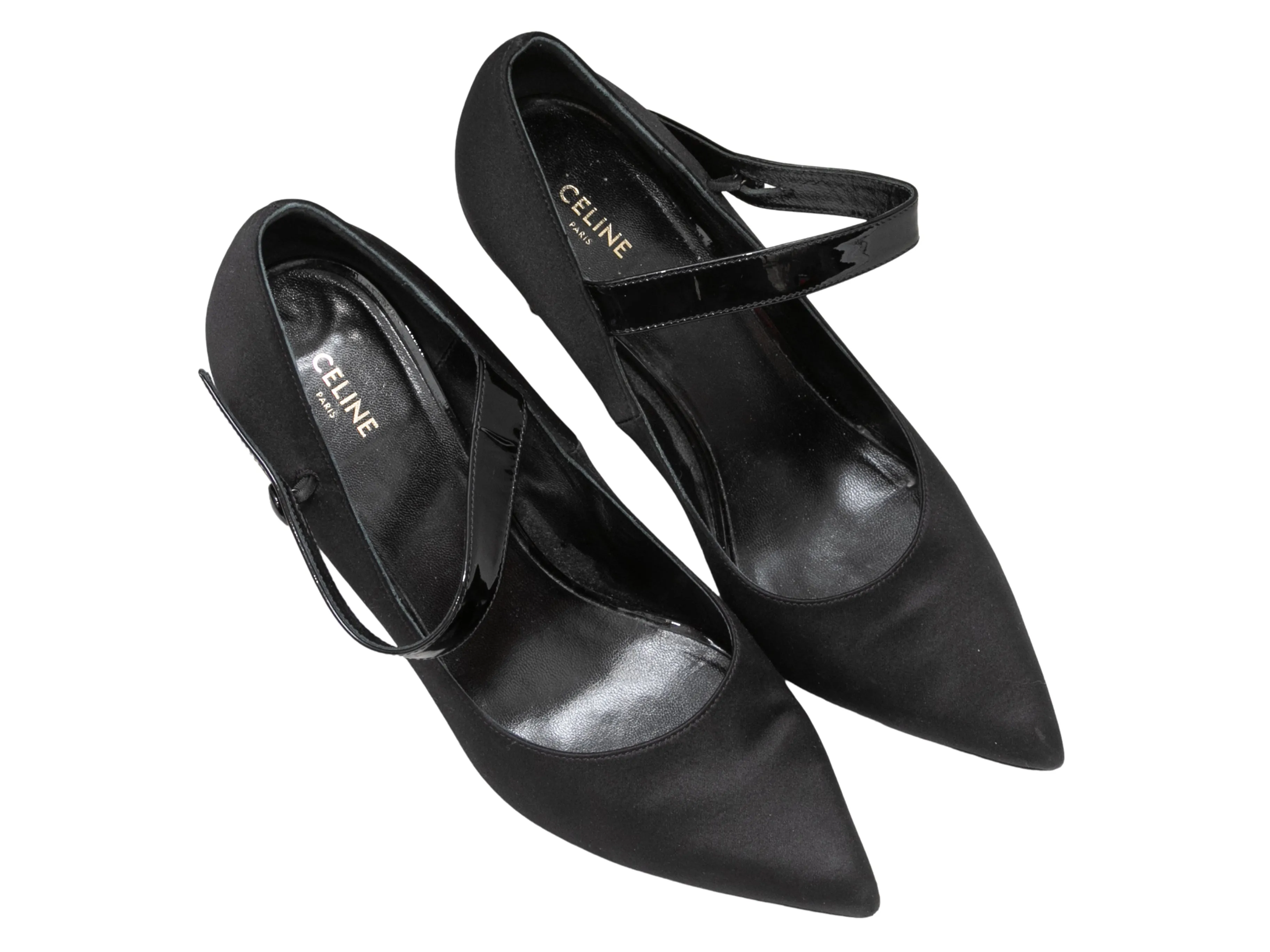 Black Celine Pointed-Toe Mary Jane Pumps Size 37.5