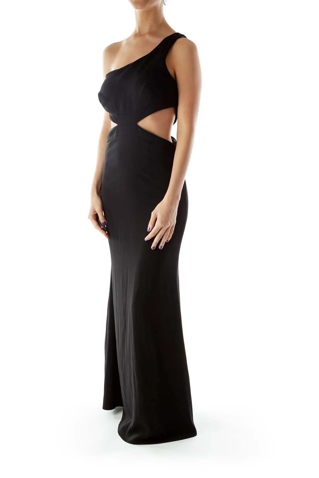 Black Cut-Out One-Shoulder Evening Dress