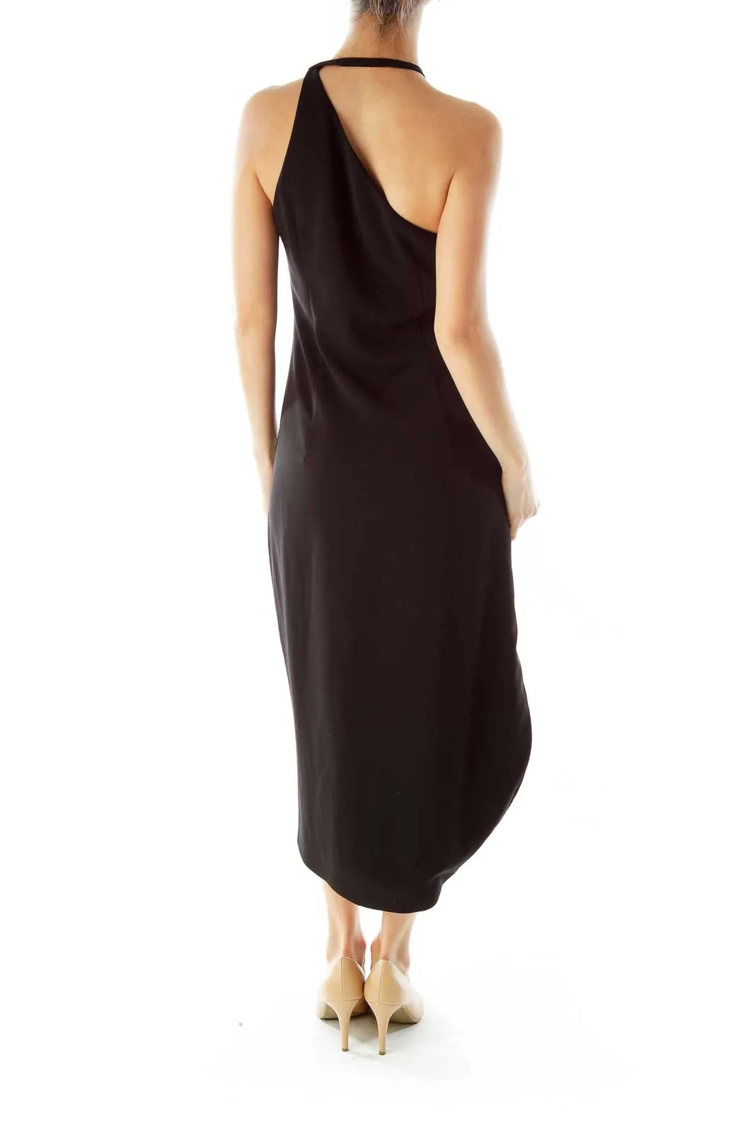 Black One Shoulder Asymmetric Dress