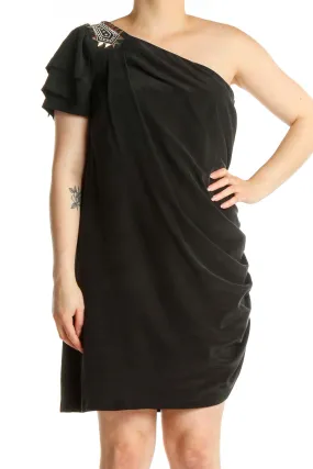 Black One Shoulder Stud Shoulder Dress