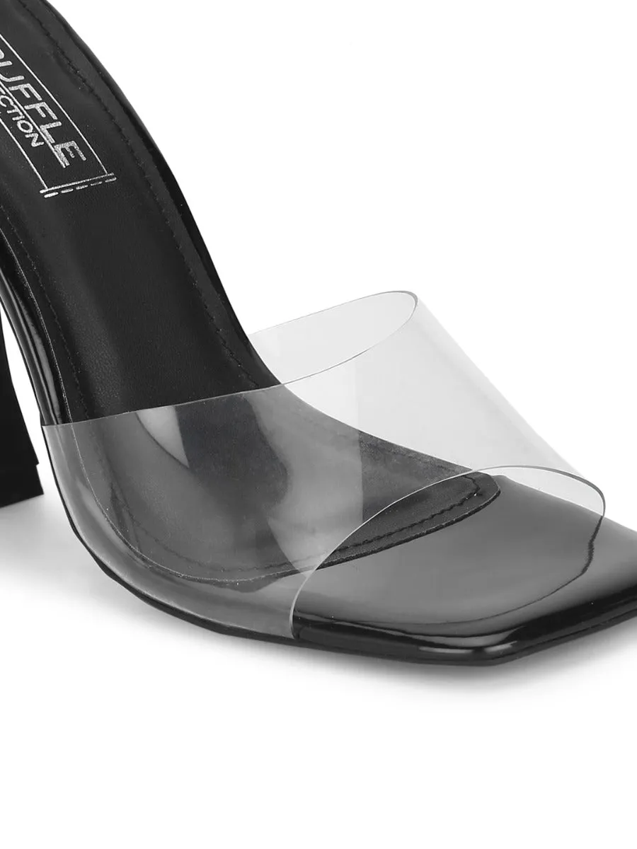 Black Patent Perspex Clear Stiletto Mules