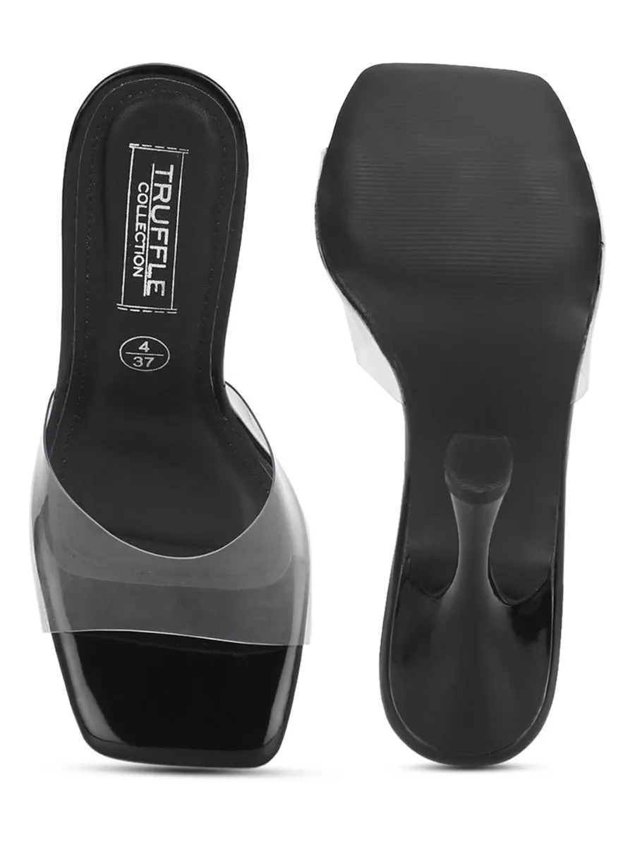 Black Patent Perspex Clear Stiletto Mules