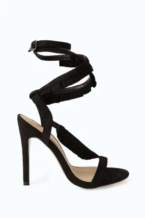 Black Pleated Strappy Heeled Sandals