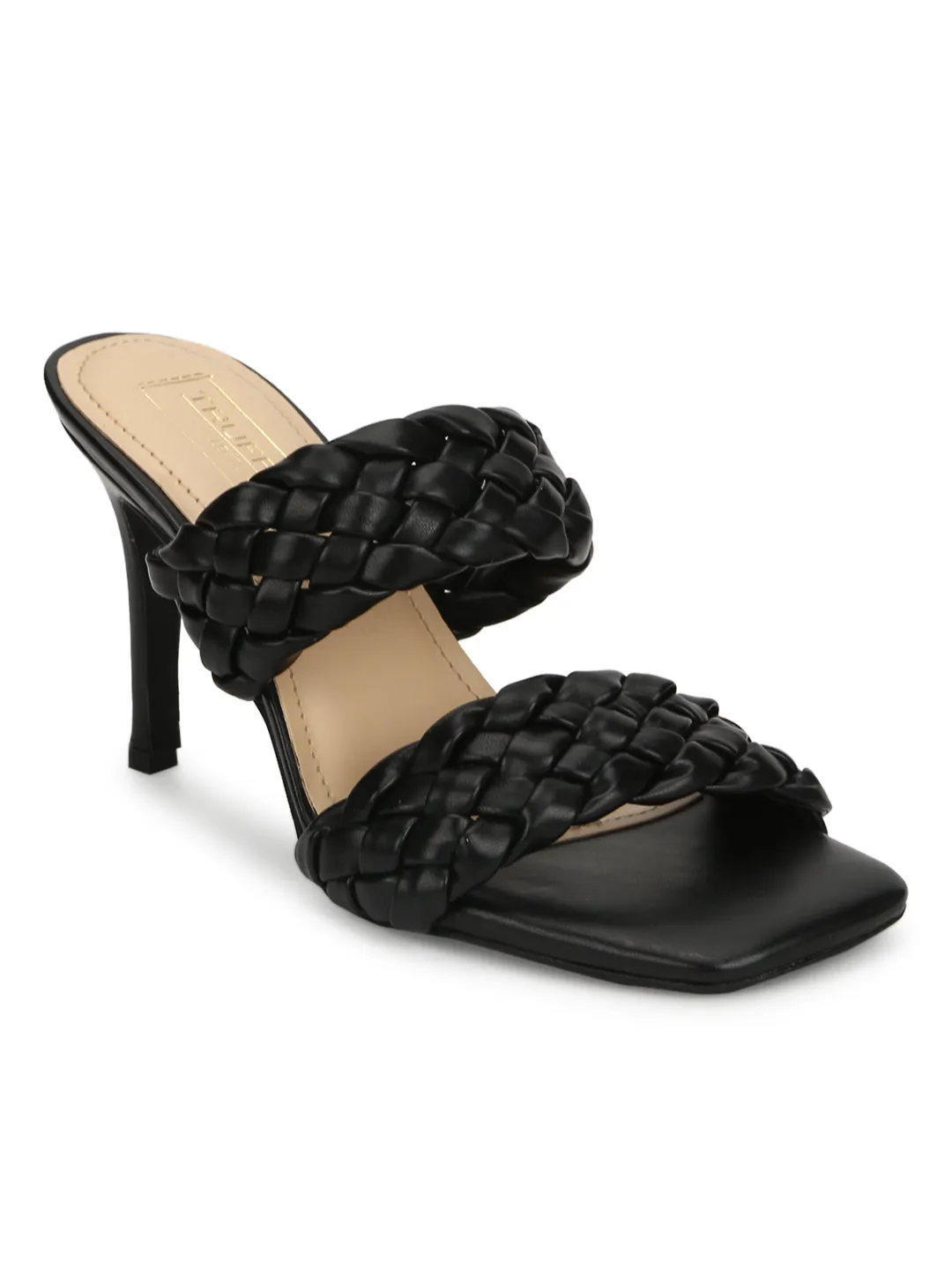 Black PU Braided Stiletto Mules (TC-RLST28-BLK)