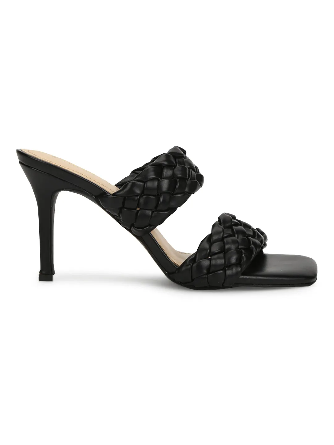 Black PU Braided Stiletto Mules (TC-RLST28-BLK)