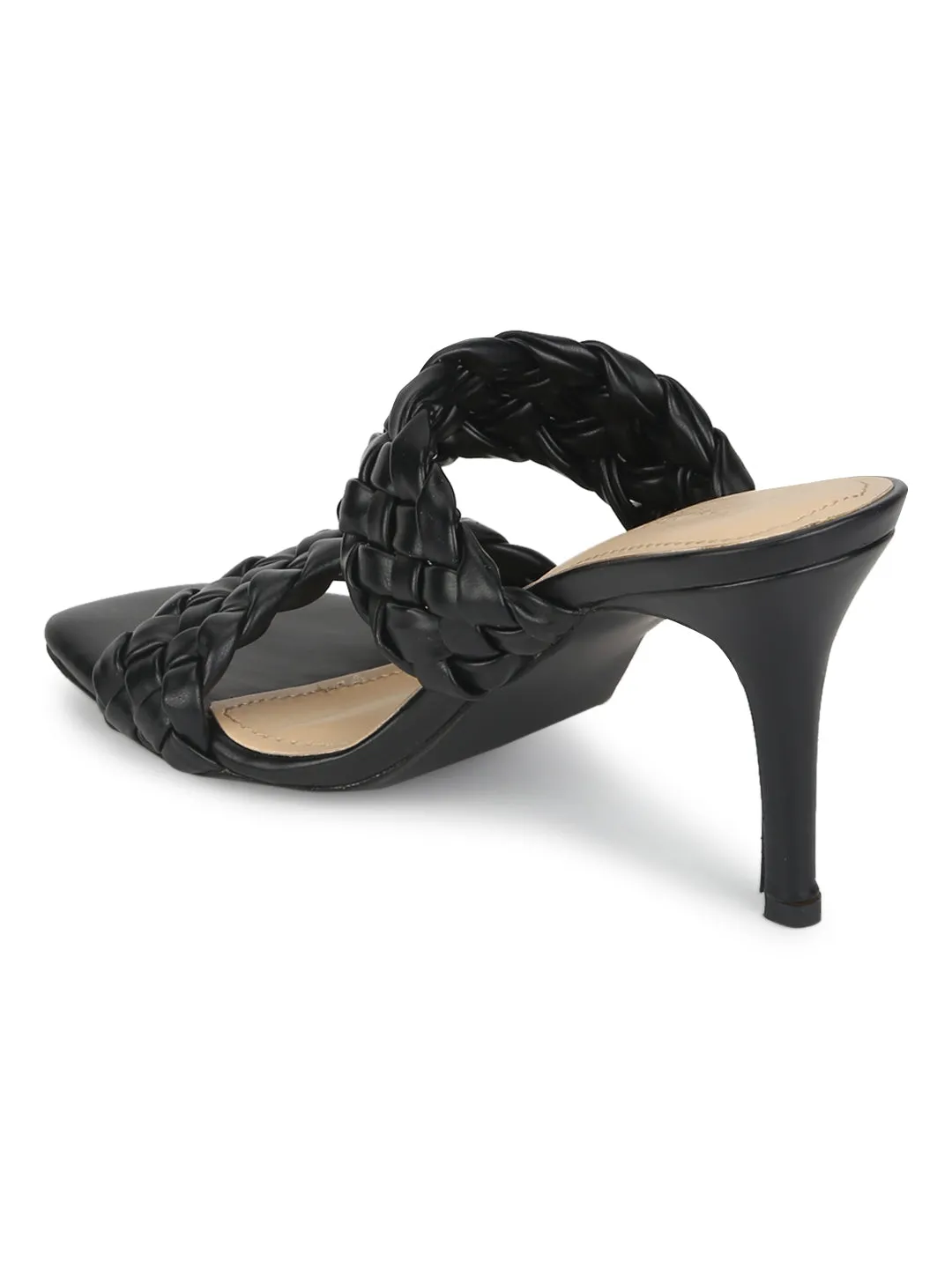 Black PU Braided Stiletto Mules (TC-RLST28-BLK)