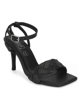 Black PU Woven Strap Stilettos