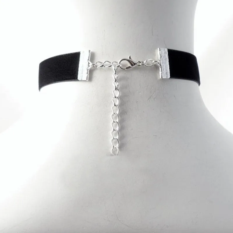 Black Velvet Choker Necklace For Women Goth Thin Neck