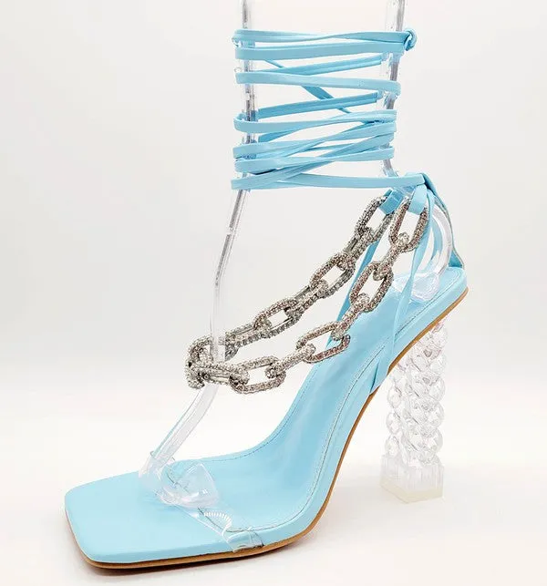 Blue Crystal Heel Rhinestone Strapp