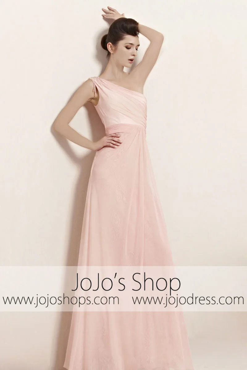 Blush Pink Grecian One Shoulder Goddess Pageant Evening Cocktail Dress CX830023