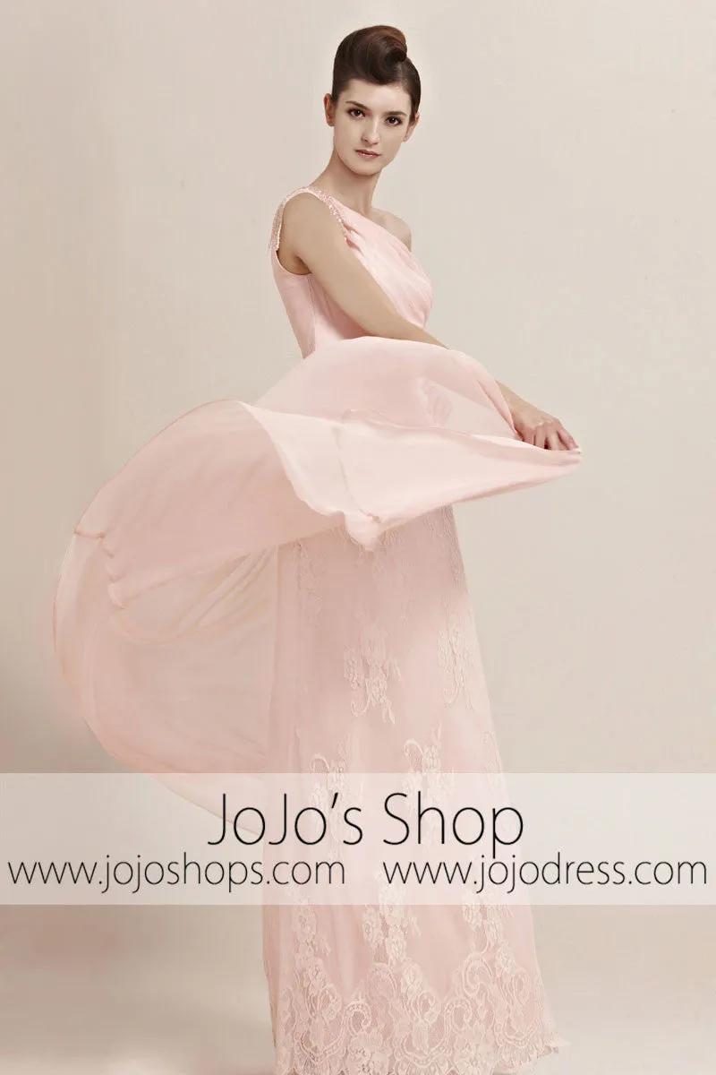 Blush Pink Grecian One Shoulder Goddess Pageant Evening Cocktail Dress CX830023