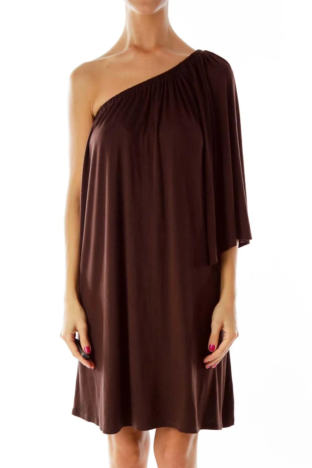 Brown One-Shoulder Cocktail Dress