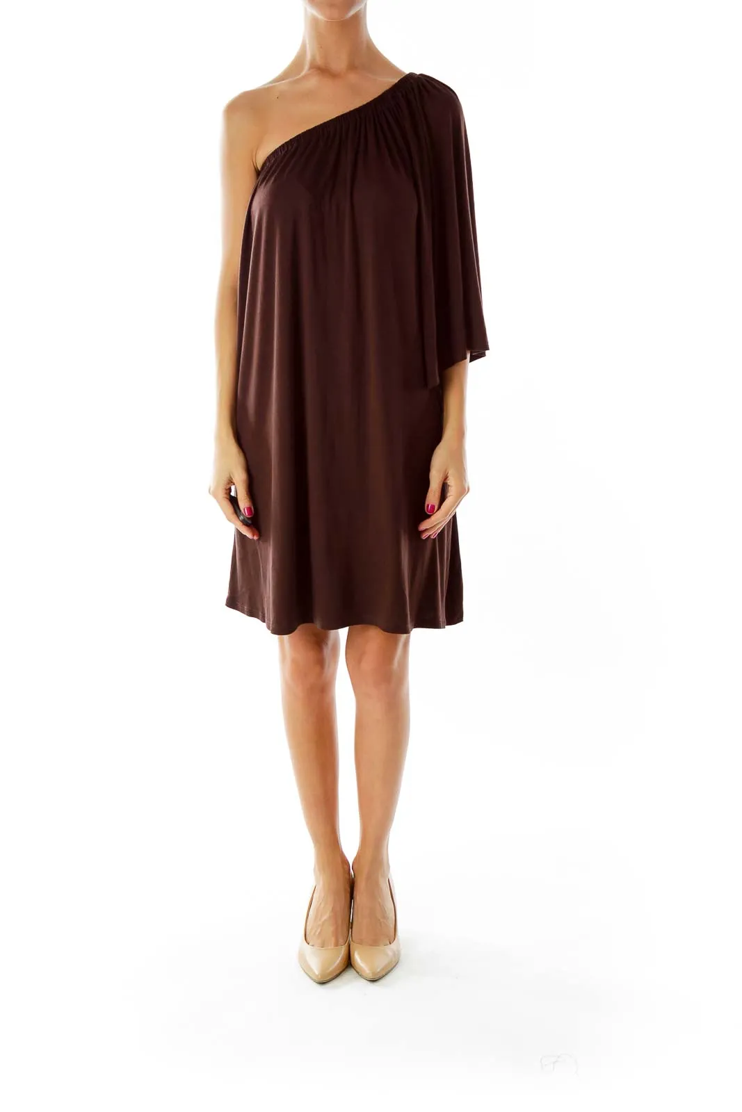 Brown One-Shoulder Cocktail Dress