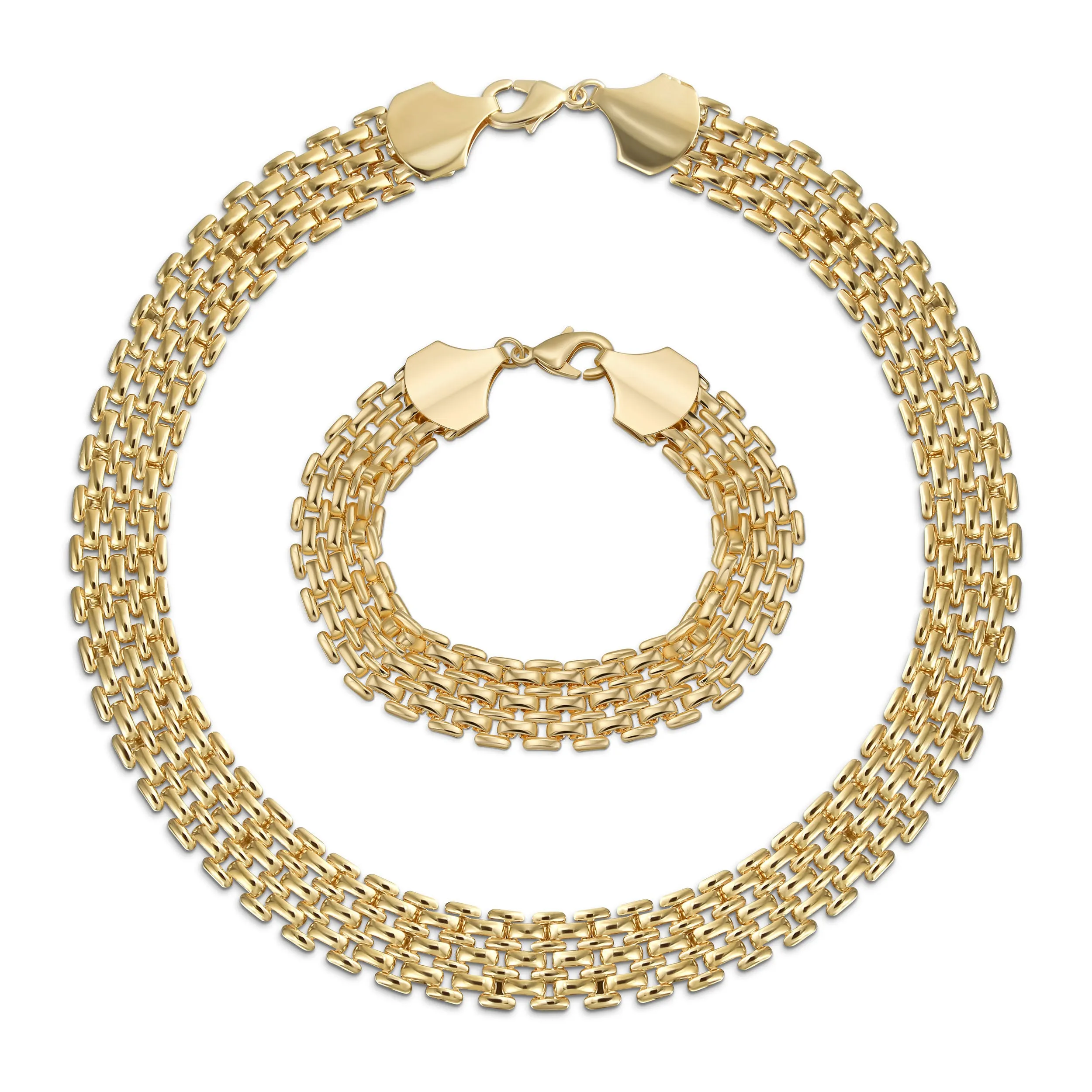 Classic Panther Link Collar Necklace Yellow Plated Brass 18-Inch Statement Piece