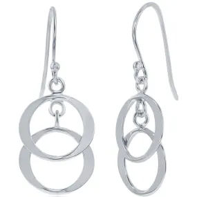 Classic Women's Earrings - Silver Double Dangling Circles French Wire Closure | A-2197