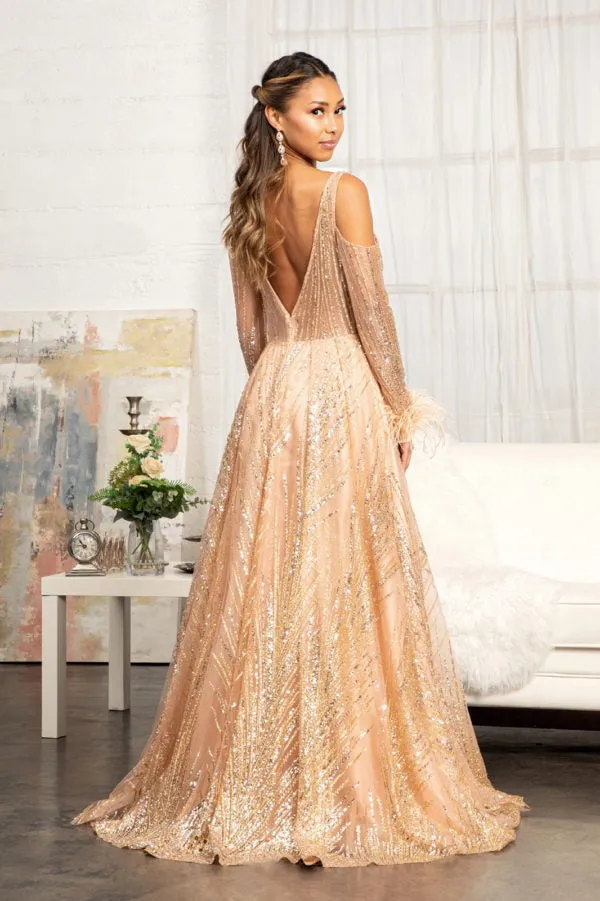 Cold Shoulder Glitter Gown by Elizabeth K GL3041