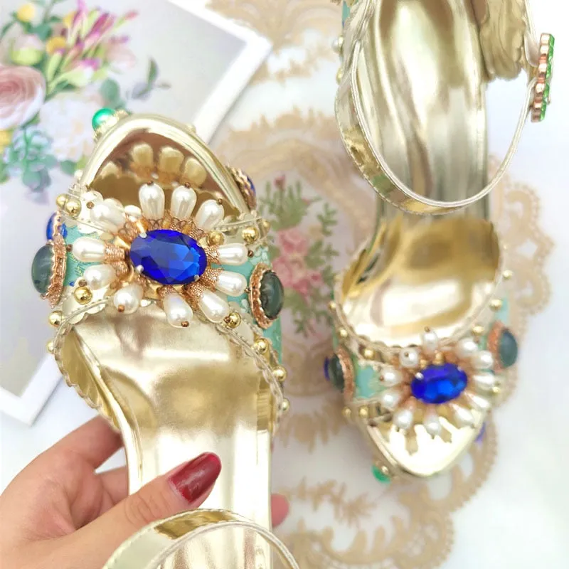 Crystal Embroidery Platform Heels