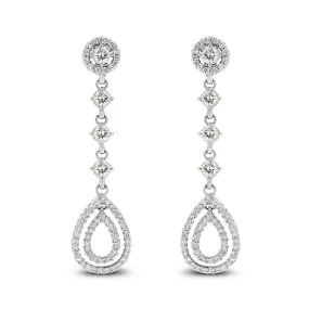 Dangling Halo Diamond Earrings (2.02 ct Diamonds) in White Gold