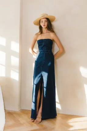 Dark Denim Tube Denim Maxi Dress