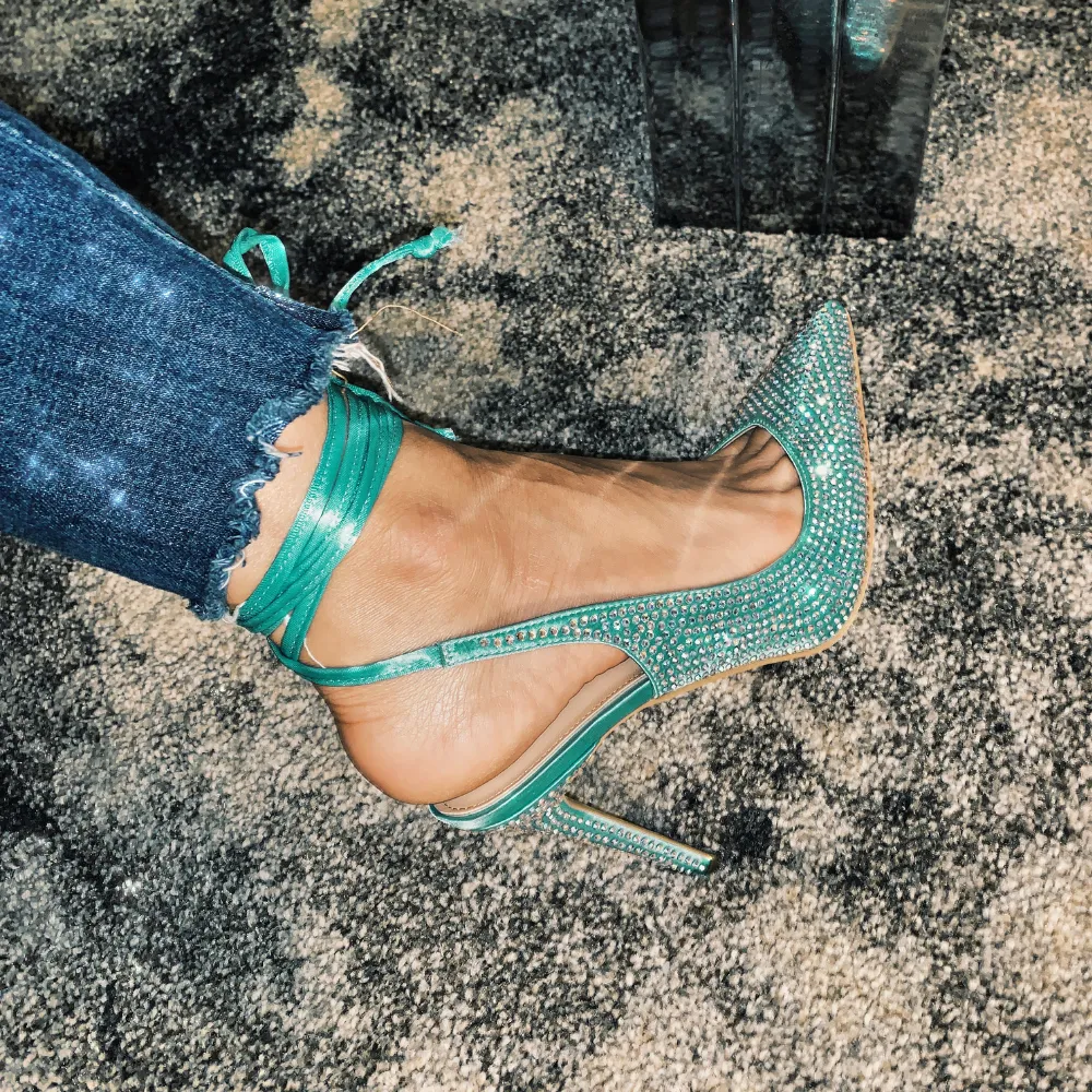 Diane Blue Vegan Satin Sling Back Pumps