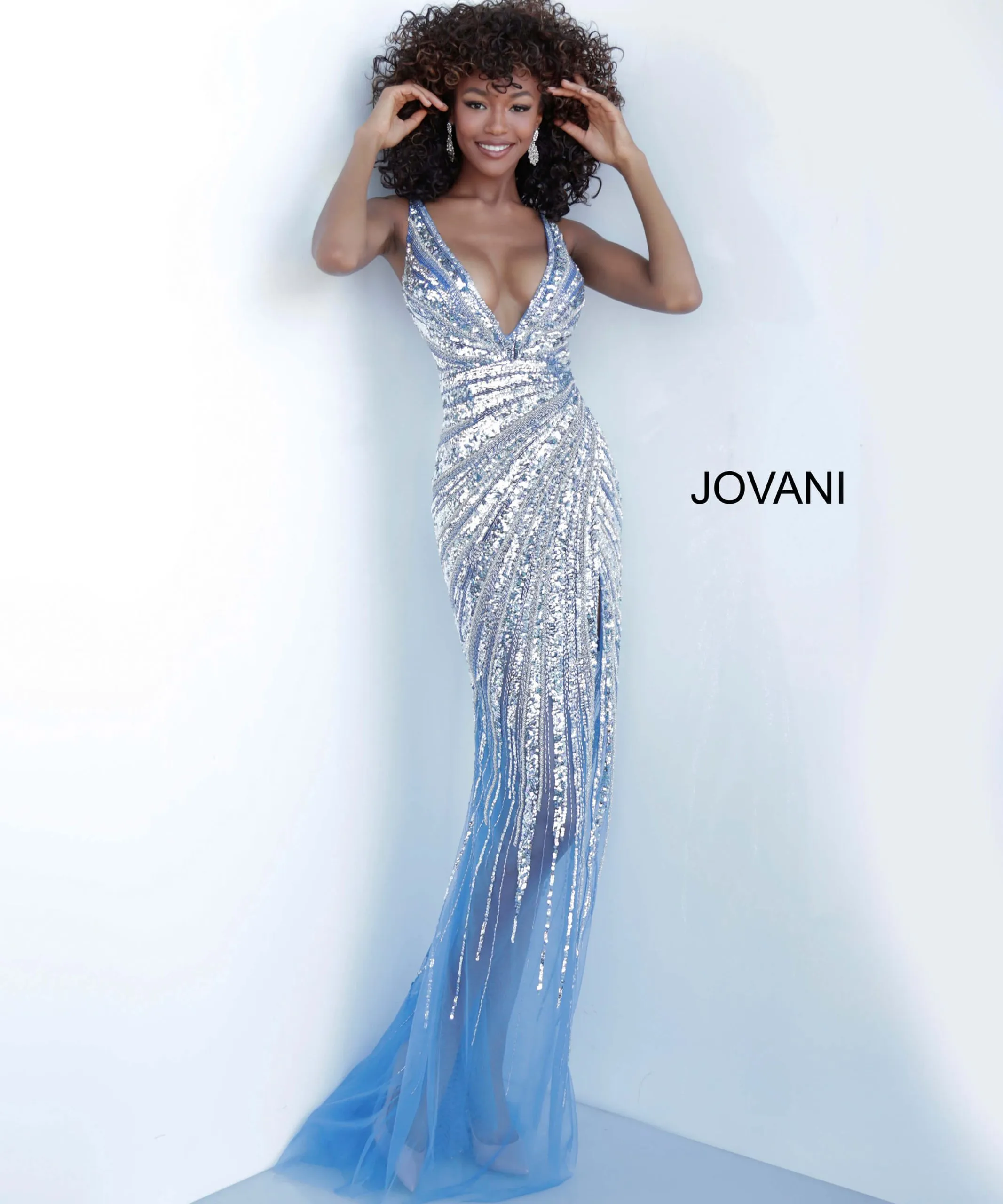 Embellished Fitted V-Neck Slit Gown by Jovani 3686