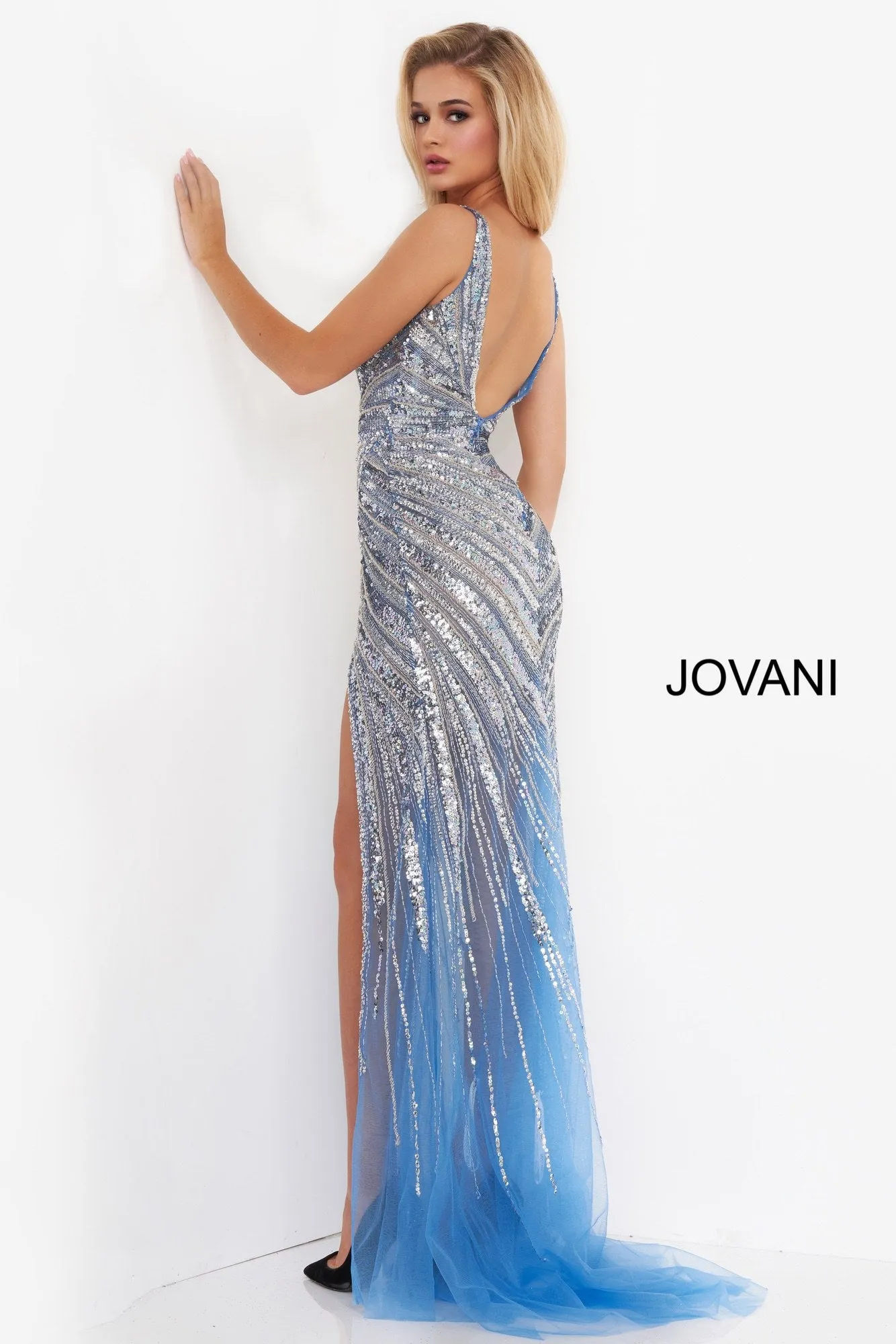 Embellished Fitted V-Neck Slit Gown by Jovani 3686