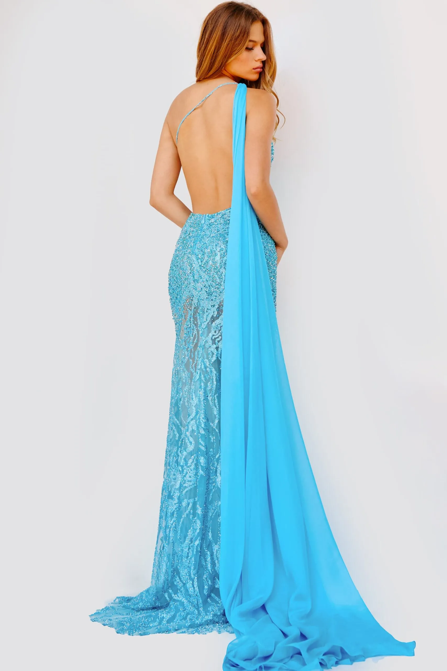 Embellished One Shoulder Slit Gown by Jovani  22602