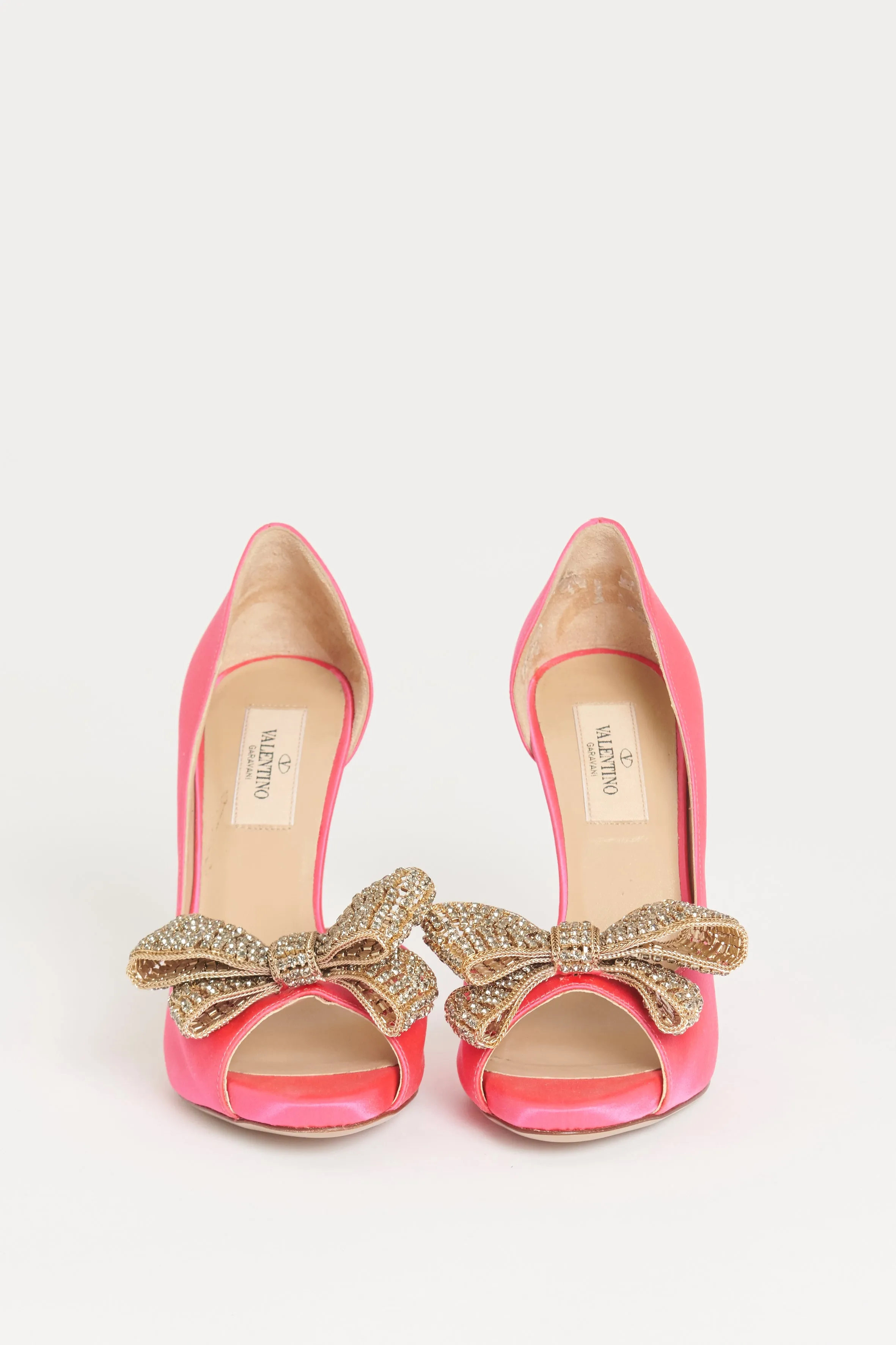 Fuchsia Satin Crystal Bow Preowned Heels