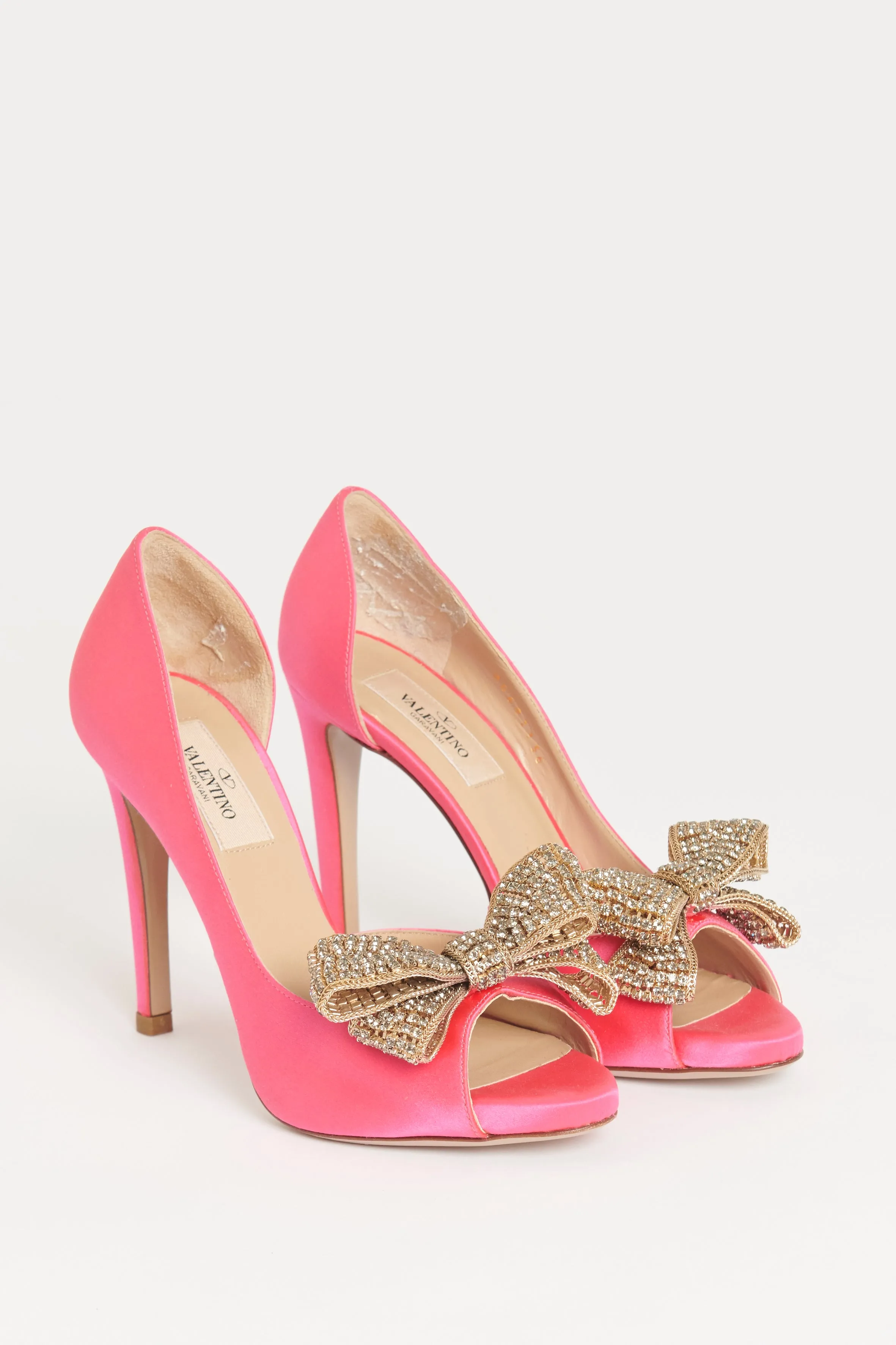 Fuchsia Satin Crystal Bow Preowned Heels