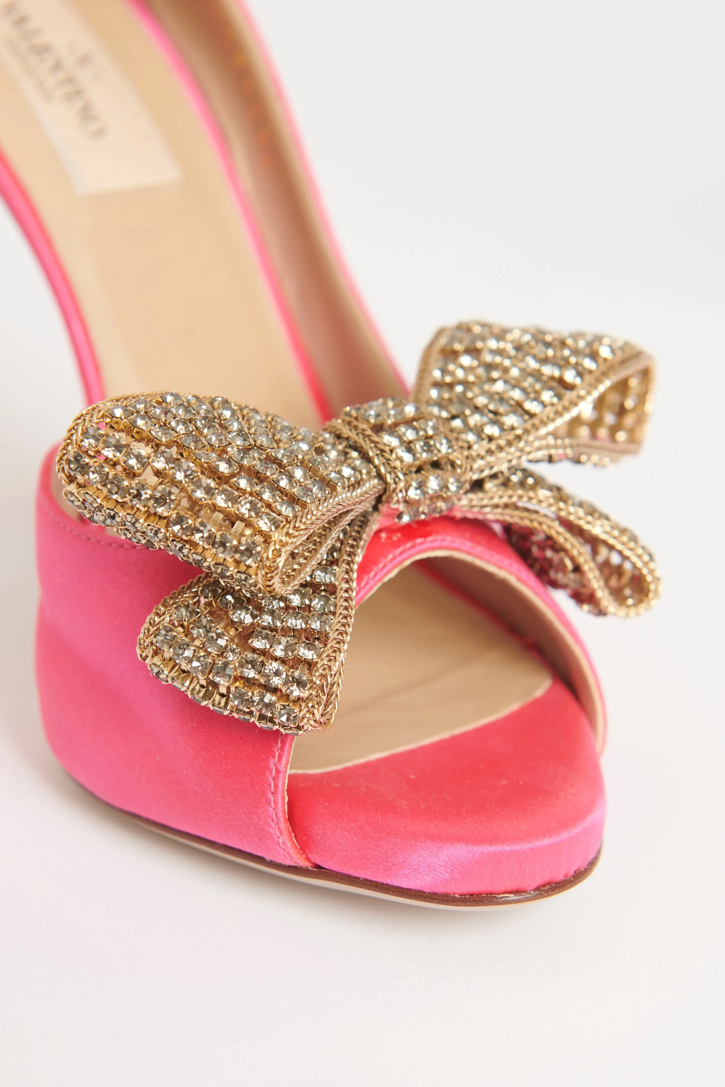 Fuchsia Satin Crystal Bow Preowned Heels