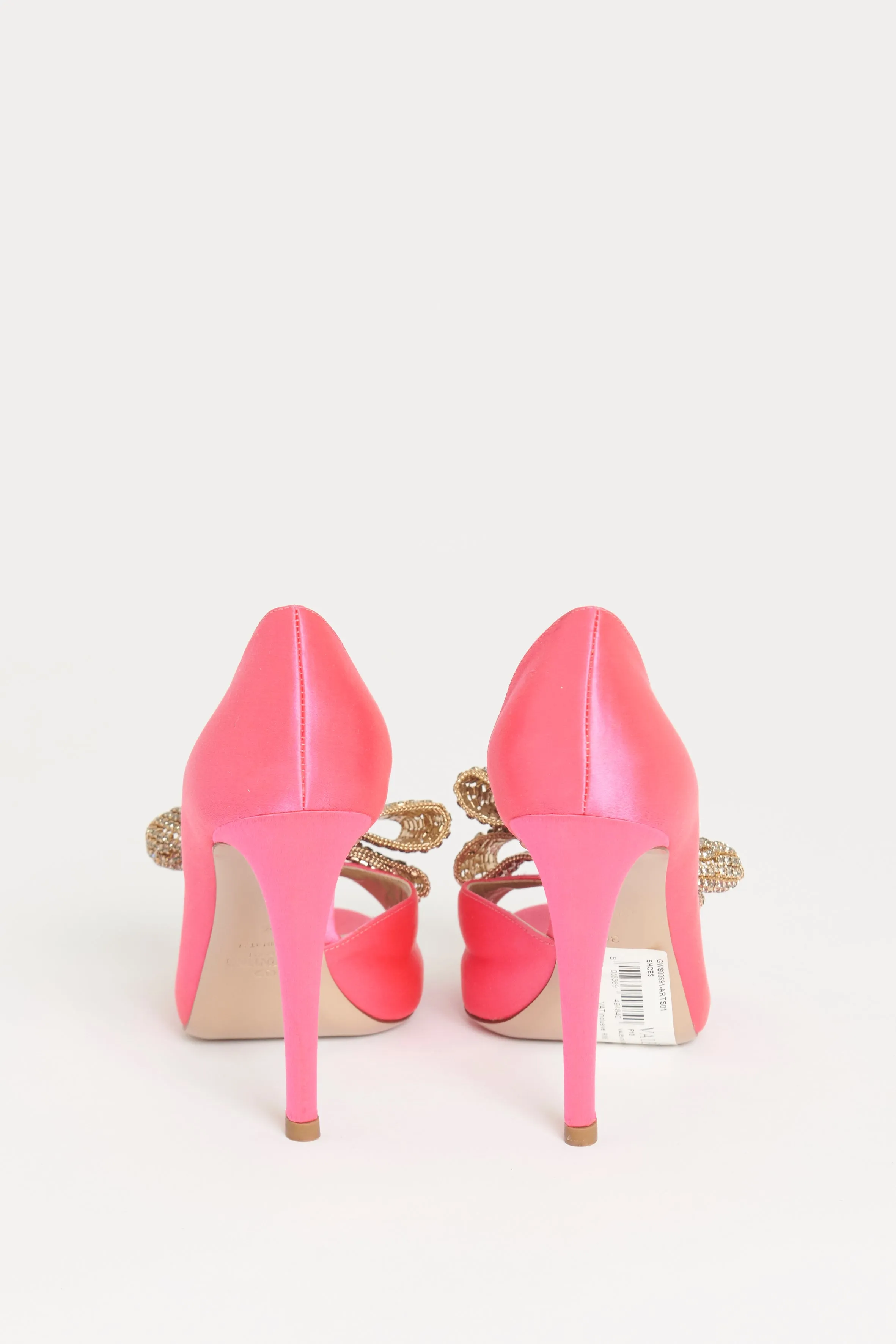 Fuchsia Satin Crystal Bow Preowned Heels