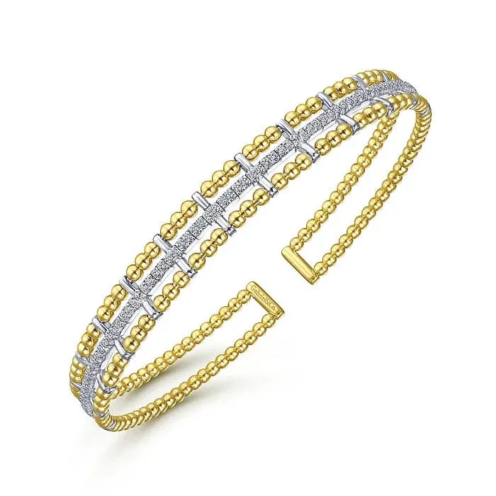 Gabriel & Co. Yellow and White Gold Bujukan Diamond Cuff Bangle