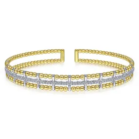 Gabriel & Co. Yellow and White Gold Bujukan Diamond Cuff Bangle