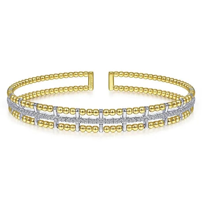 Gabriel & Co. Yellow and White Gold Bujukan Diamond Cuff Bangle