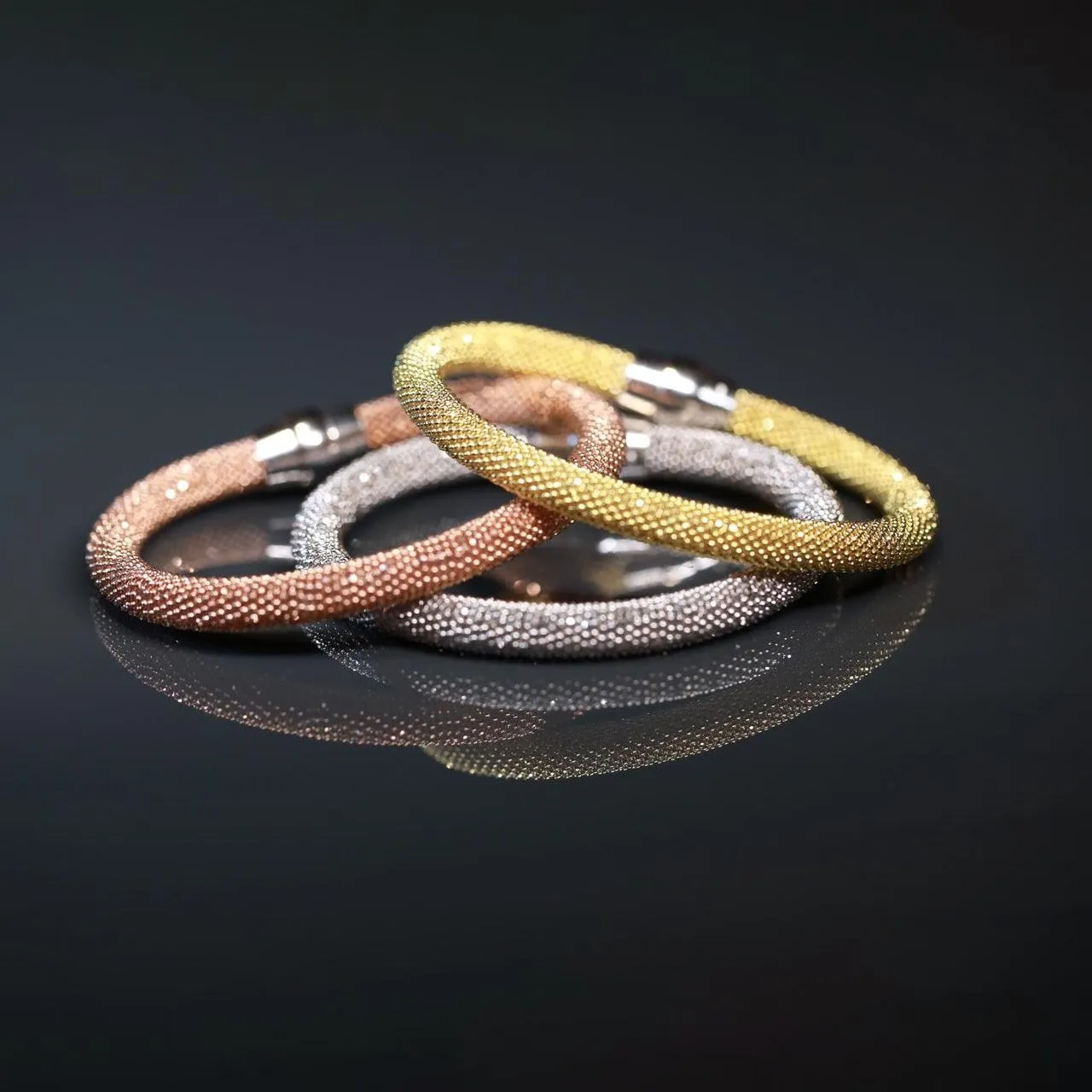 Gold Plated Small Mesh Bracelets. Set of 4