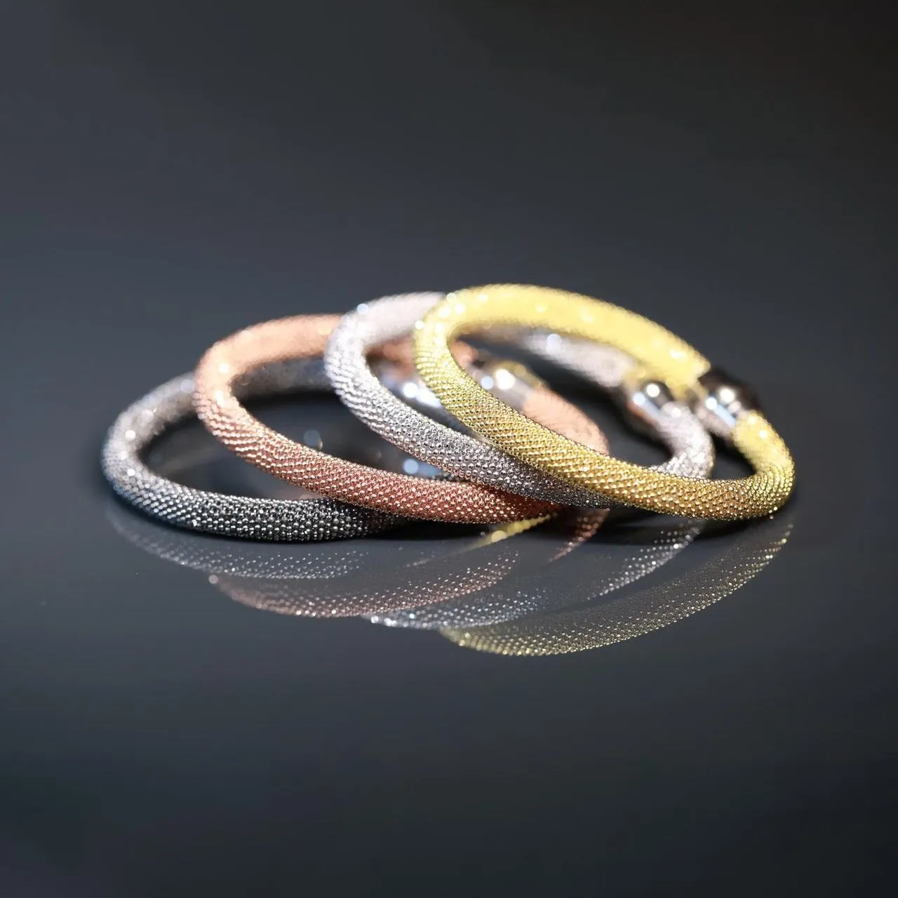 Gold Plated Small Mesh Bracelets. Set of 4